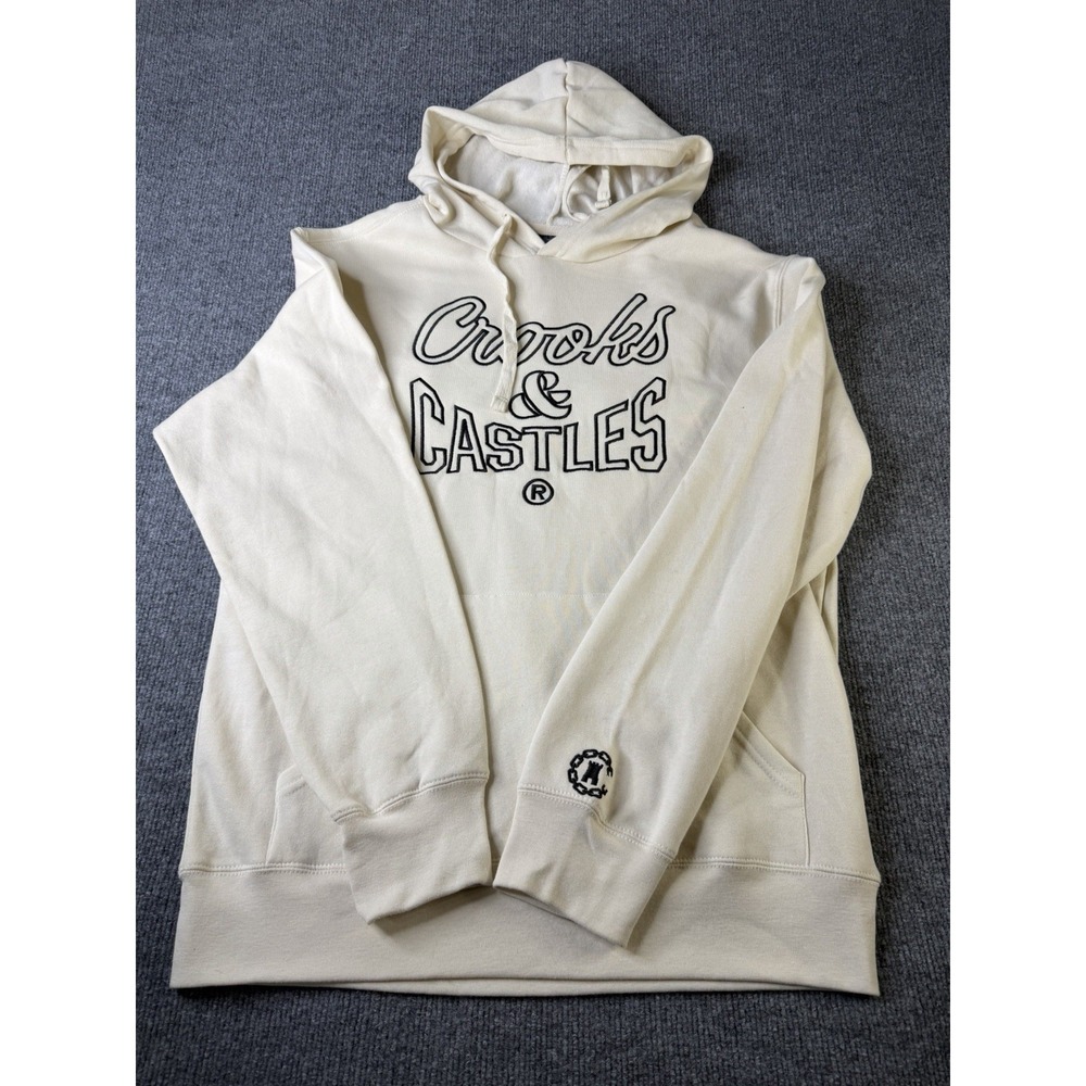 Crooks & Castles Hoodie Mens M Cream Graphic Angel Money Bag Streetwear Pullover